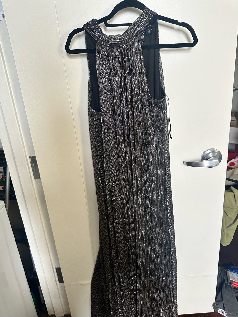 Halogen Metallic Shimmer jumpsuit - Black with Multicolor Threads - size large